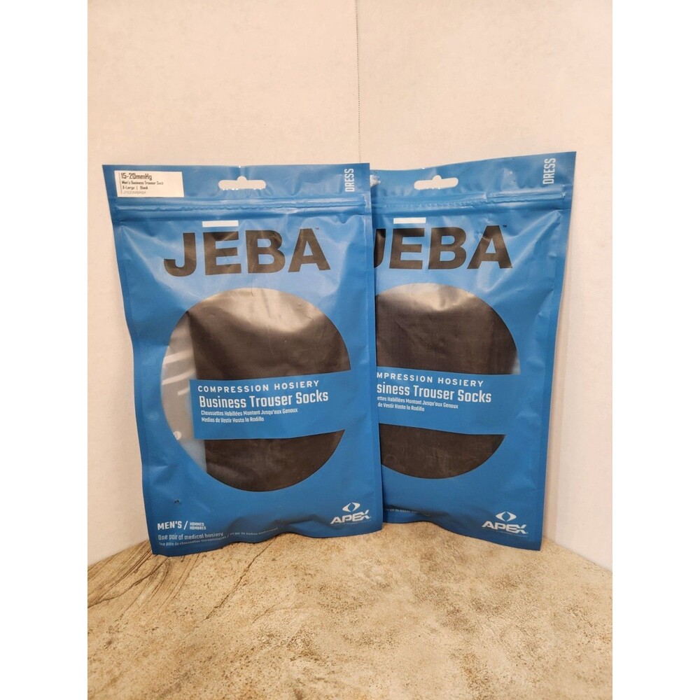 JEBA Compression Socks Men's XL Black 2 Pack 15-20mmHg Gradient NEW